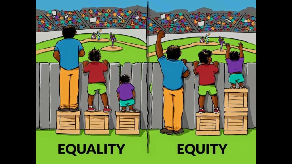 An image displaying equality and equity for the Citizenship in Society merit badge requirement 1